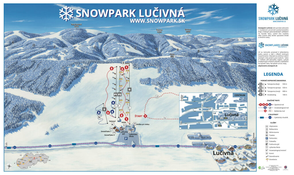 Mapa lyžiarskeho strediska Snowpark Lučivná